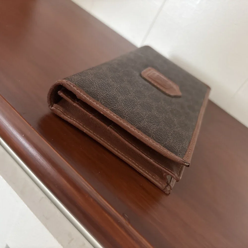 Celine Paris Long Wallet Macadam Brown Bi Fold Snap Coated Canvas Leather Trim - Picture 6 of 16